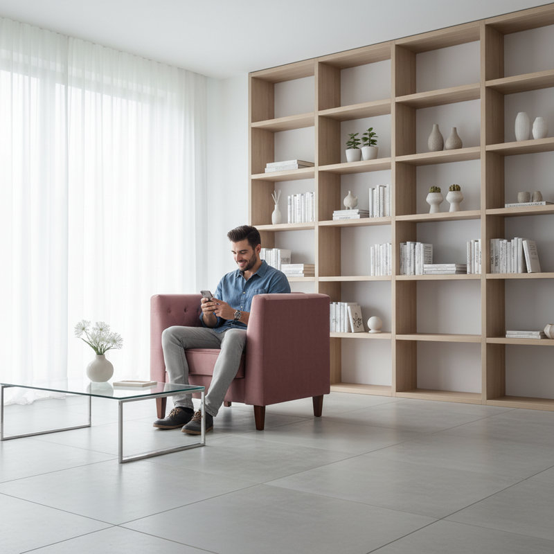 Fauteuil carré en velours, Rose