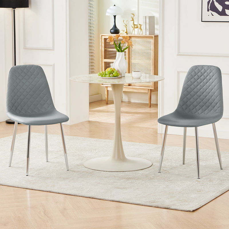Wales Modern Upholstered Faux Leather Dining Chair, Grey, Silver
