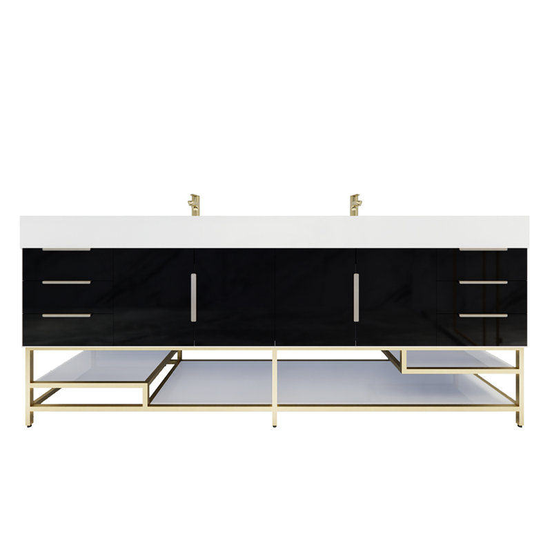 Ensemble de meuble-lavabo double l 83 po Glasgow, Noir ultrabrillant