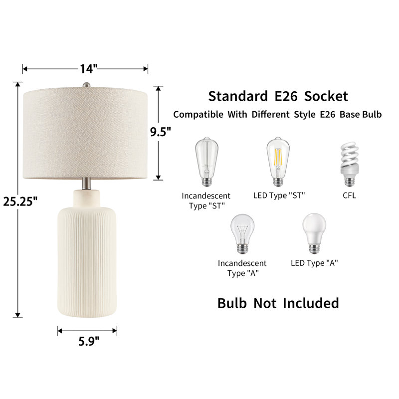 Mathel Cream Ceramic Table Lamp, 25.25" H x 14" W x 14" D
