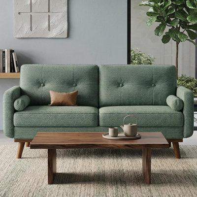 65" Linen Loveseat Sofa, Mid Century Modern 2-Seater Couch, Green