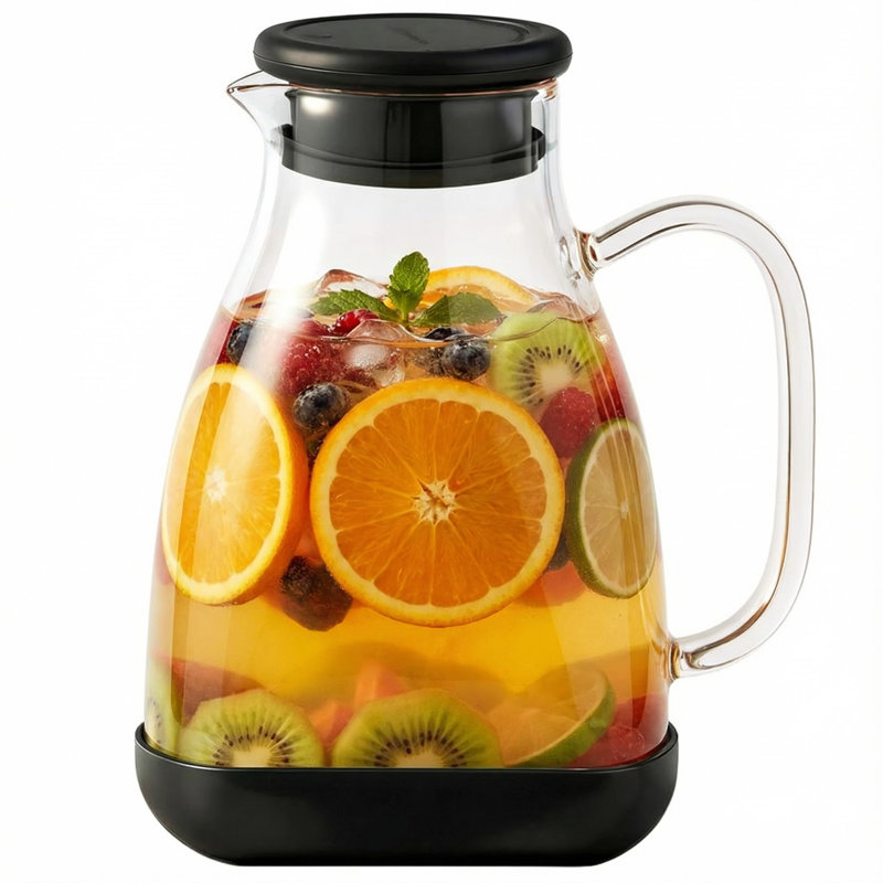 Glass Pitcher with Lid, 68oz Borosilicate Water Jug，Black