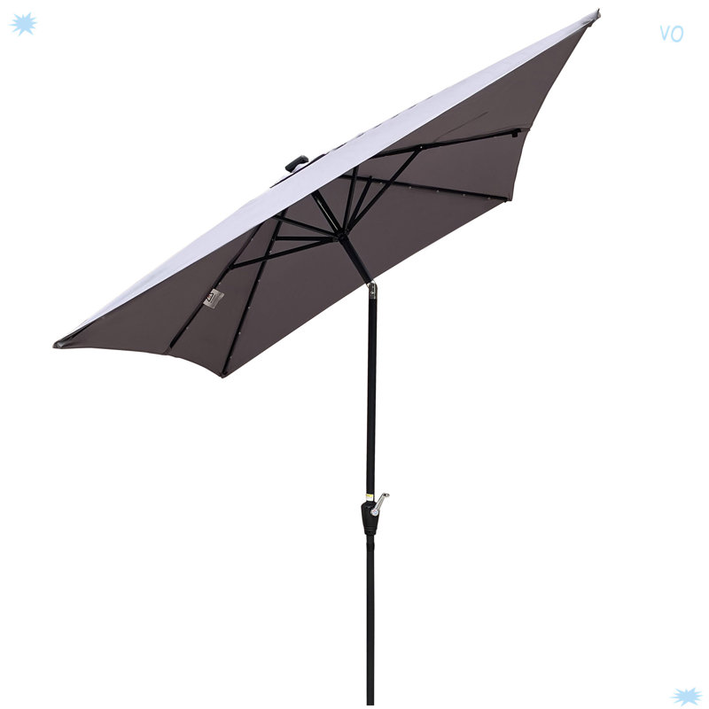 Parasols de marché extérieurs rectangulaires 10 x 6,5 T à DEL avec manivelle et bouton poussoir, Gris ardoise clair