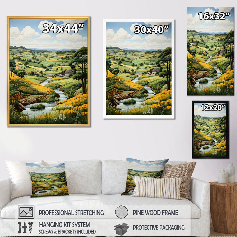 «Oxton Countryside Green and Yellow Reverie Landscape II», reproduction sur toile, H 40 po x l 30 po x P 1,5 po