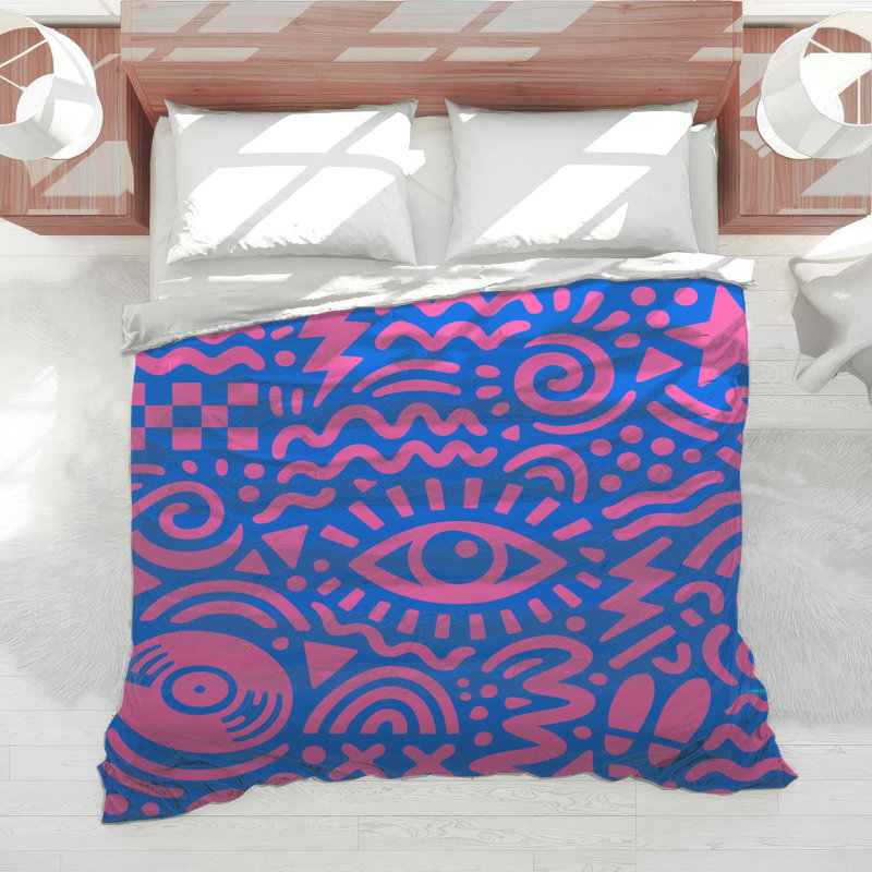 Pink Blue Abstract Shapes Comforter, Queen