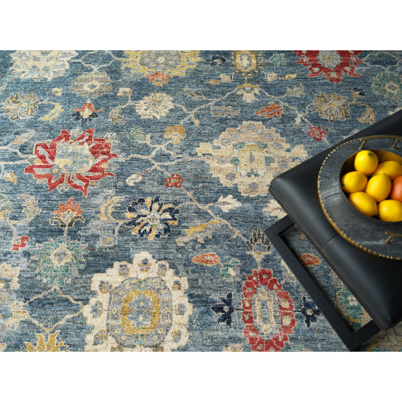 Oxford hand-knotted Ghazni Wool Blue Area Rug, 10'X14'
