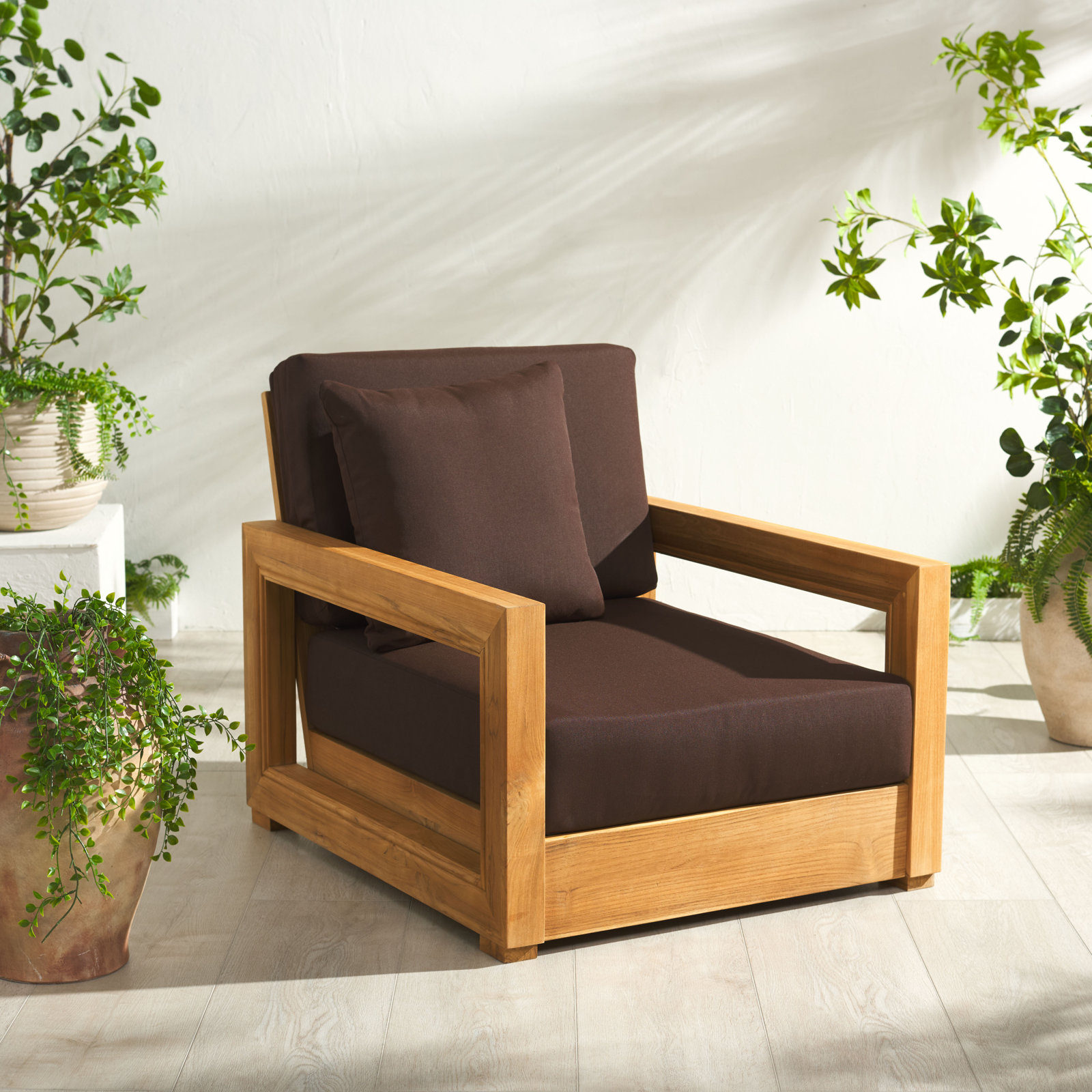 Melrose Teak Outdoor Lounge Chair, Dark Brown