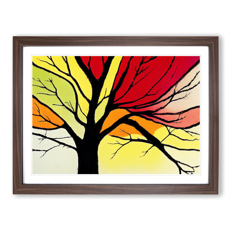 Cute Colourful Tree - Framed Print, 34cm H x 46cm W x 2cm D, Walnut