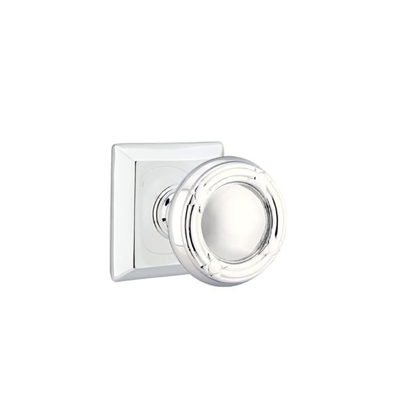 Ensemble de boutons d'intimité Emtek avec rosette Quincy et ruban et bouton Reed, Chrome poli