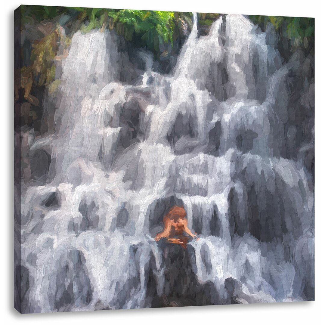 Leinwandbild Ruhe und Yoga am Wasserfall Kanto Lampo in Bali