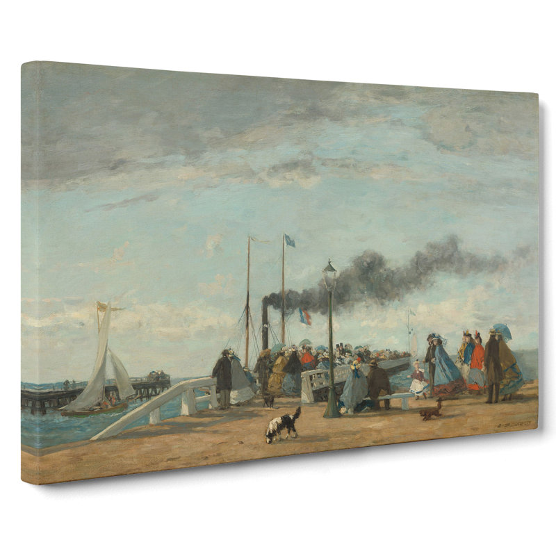 Jetty And Wharf At Trouville by Eugene Boudin - Wrapped Canvas Painting, 40cm H x 60cm W x 3cm D