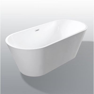 59" Acrylic Freestanding Bathtub, Stand Alone Soaking Tub, Glossy White Acrylic, Toe-tap Chrome Drain, cUPC Certified