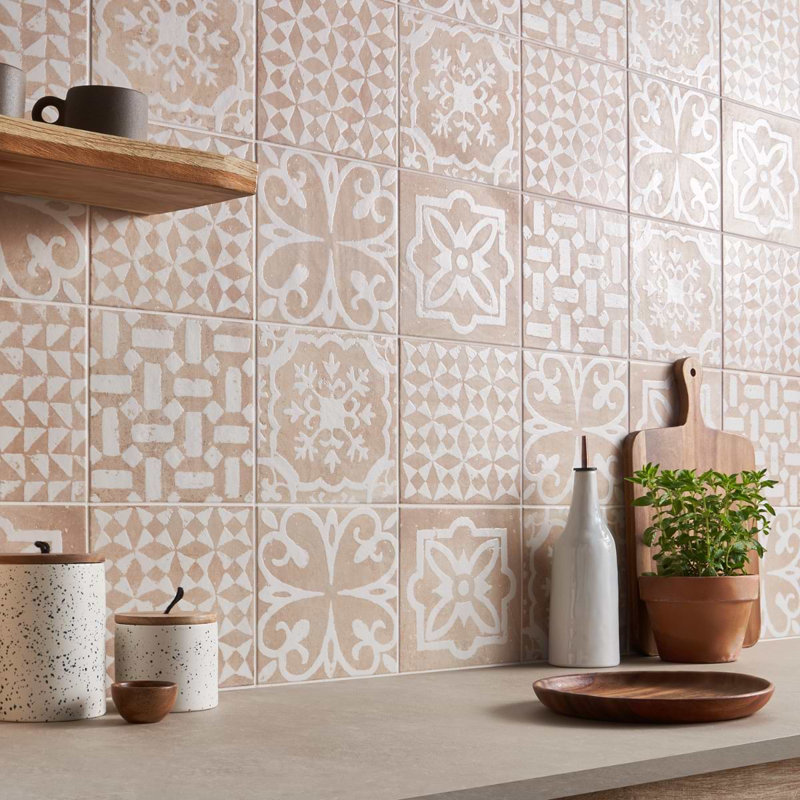 Angela Harris Mediterra Kasma Terra Crema Decor 8X8 Matte Porcelain Tile