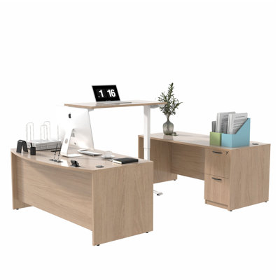 112'' Height Adjustable U-Shaped Executive Desk With Dual Motor Sit-Stand Platform And Lockable File Cabinet