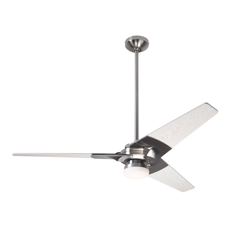 Torsion LED Downrod Ceiling Fan, Fan Speed and Light Control (3-wire), Bright Nickel, Whitewash