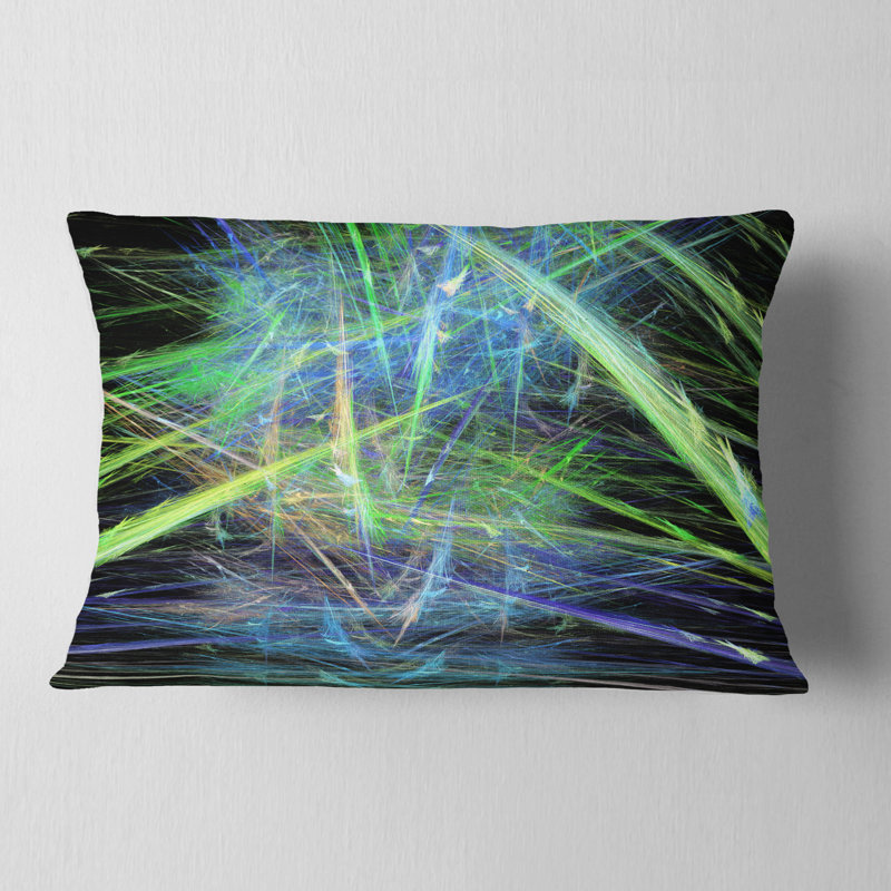 Coussin lombaire abstrait à motif fractal abstrait, Vert / bleu