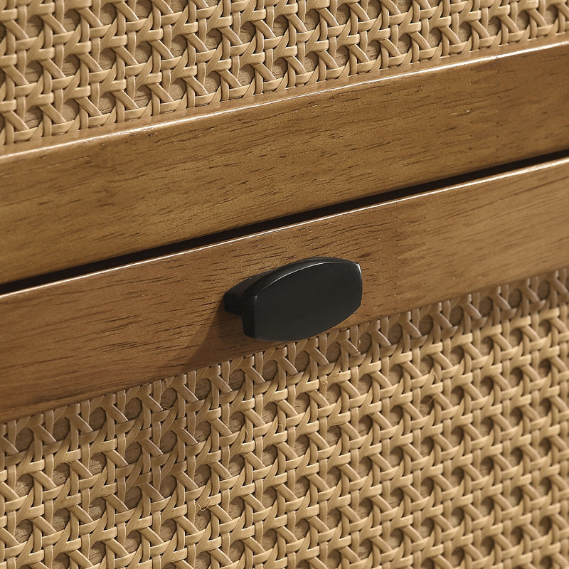Commode 4 tiroirs en bois et rotin