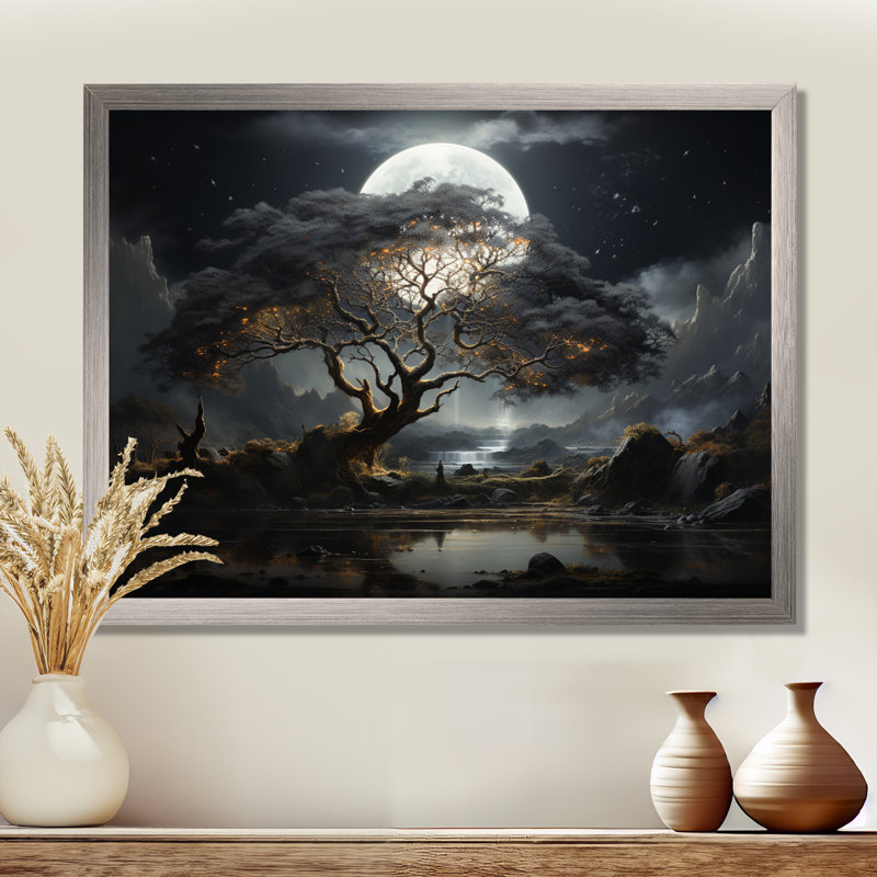 «Grey Tree Essence of Light - Trees», art mural, Cadre photo argenté, H 24 po x l 32 po x P 1 po