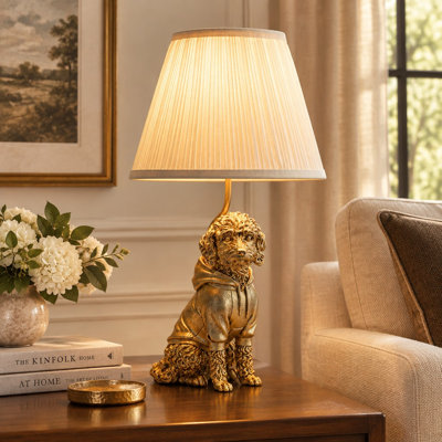 Geisler Decorative Poodle Table Lamp, Resin Dog Base with Fabric Shade, Accent Lamp for Bedroom, Living Room, Desk and Nightstand