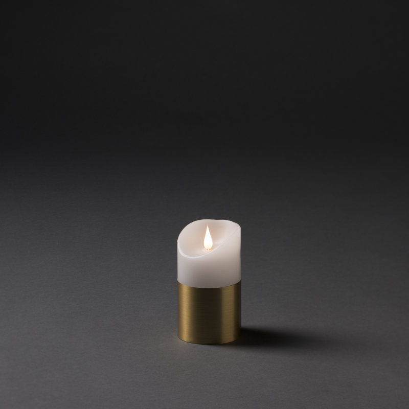 Unscented Flameless Pillar Candle, 13.5cm H x 7.5cm W x 7.5cm D, Brass