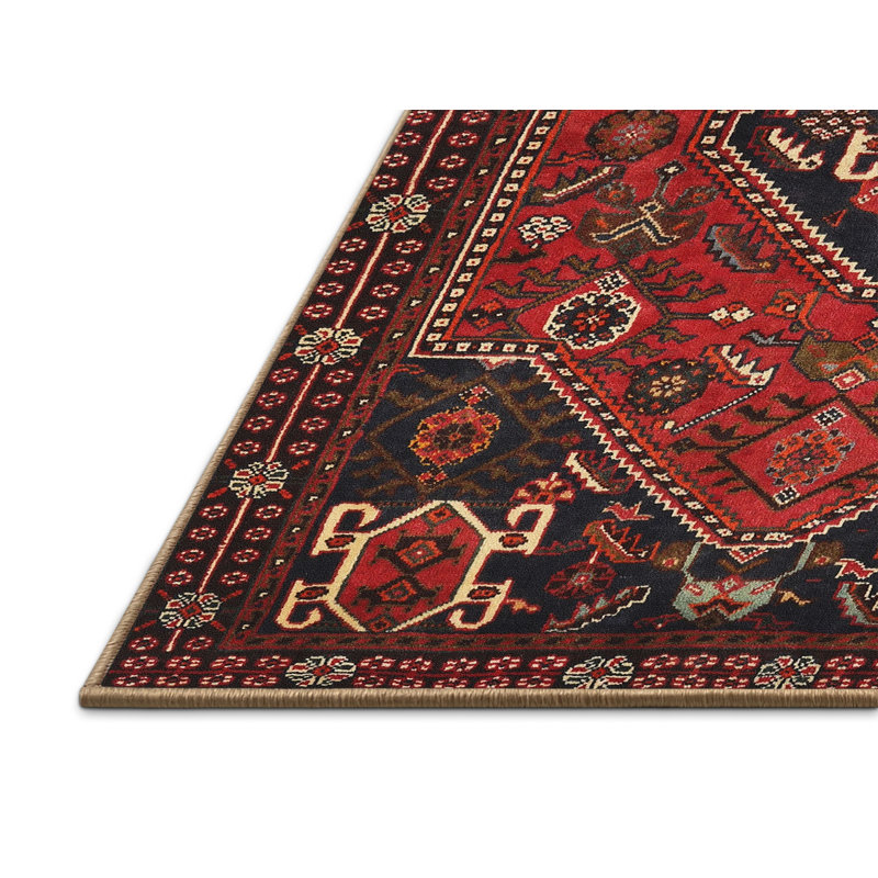 Tapis à motif oriental rouge / noir, Rectangle 8 pi x 10 pi