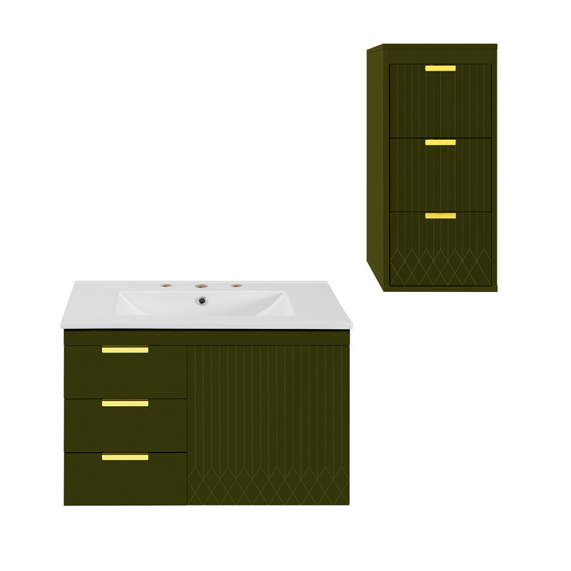 Ensemble de meuble-lavabo mural 30 po avec armoire latérale, Vert