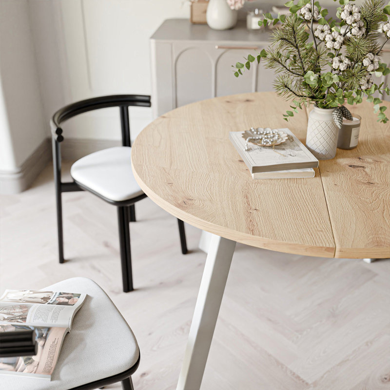 Extendable Round Dining Table, Oak Artisan, White