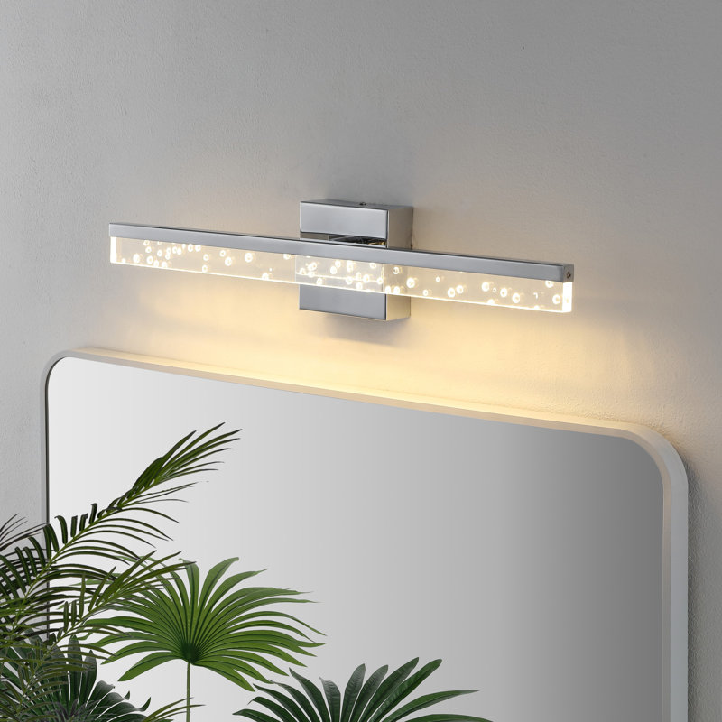 Mario Modern Contemporary 360-Degree Rotatable Iron/Seeded Acrylic Integrated LED Vanity Light, Chrome