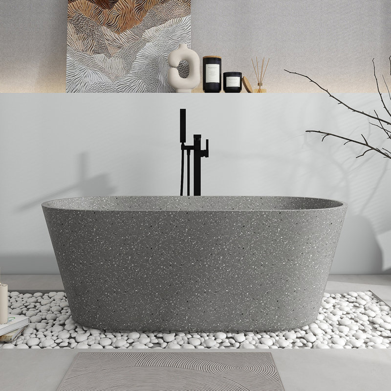 Baignoire de trempage autoportante 59 po avec drain central 59 po., Gris