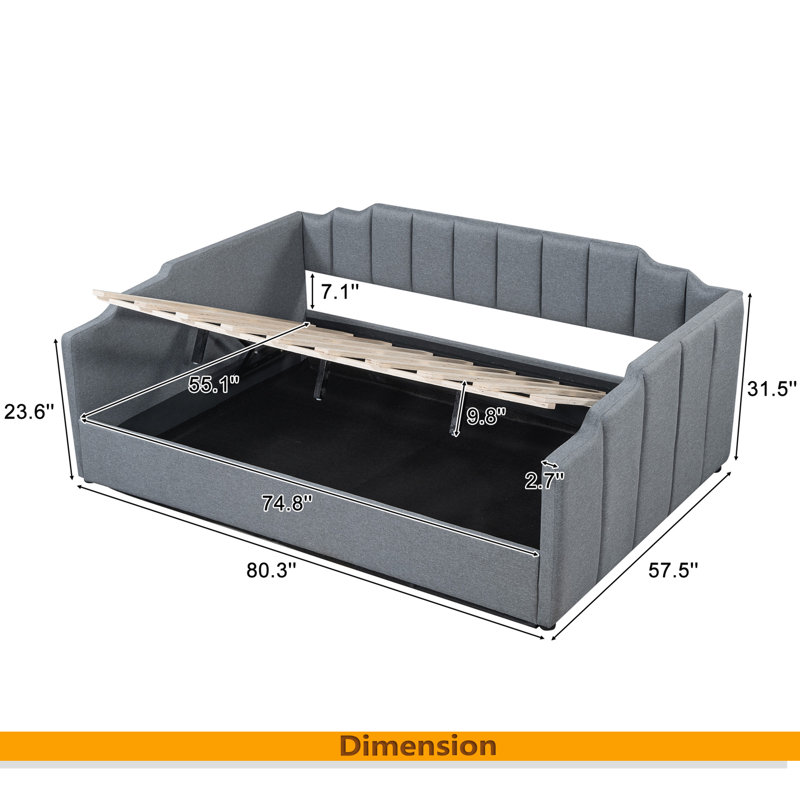 Upholstered Daybed With Underneath Storage, Full/Double, Gray