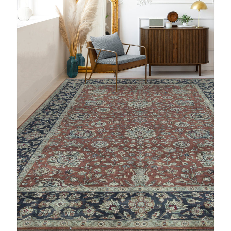 Gramercy Wool Oriental Area Rug in Rust/Navy