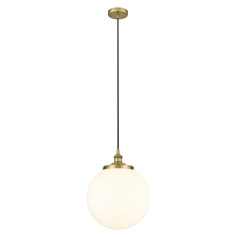 Luminaire suspendu simple à 1 lumière Alfonsa, Blanc mat, Laiton brossé