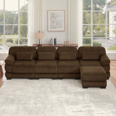 Canapé d'angle modulaire surdimensionné Cloud Couch en forme de L, 4 places avec pouf, coussins d'assise épais et confortables, tissu velours côtelé respirant, idéal pour salon, chambre ou appartement.