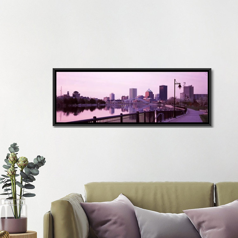 Constructions au waterfront, gènes, rochester, monroe county, new york, impression sur toile tendue, Cadre noir
