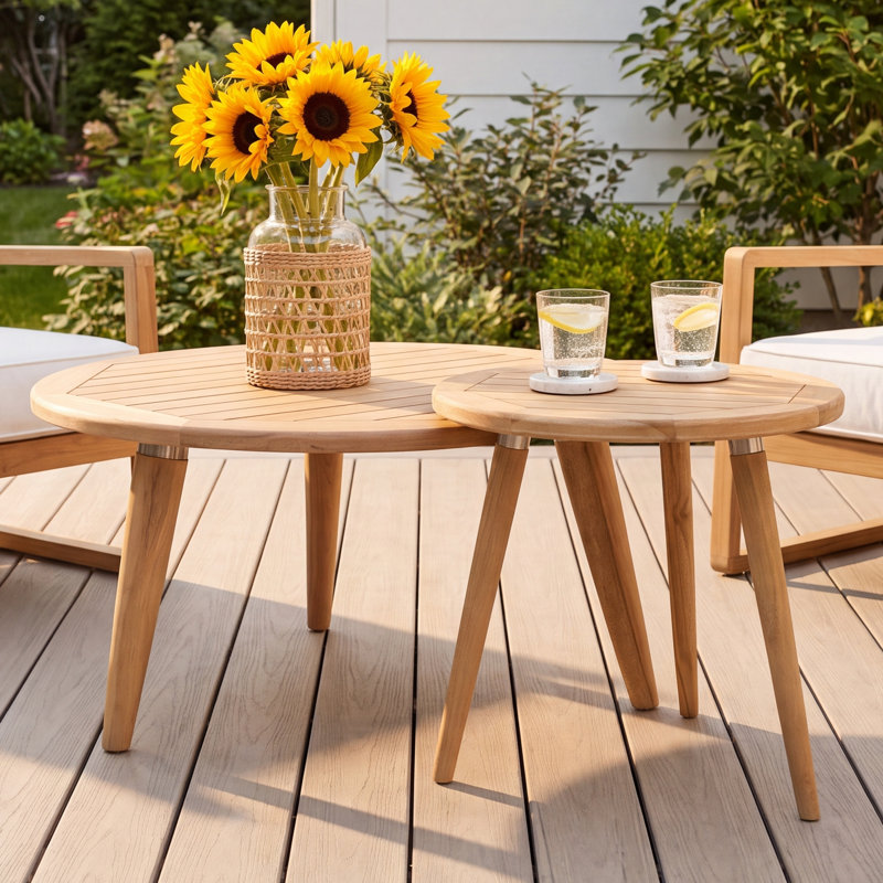Gizmo Round Teak Outdoor Side Table , 17.5'' in. W 17.5'' in. D