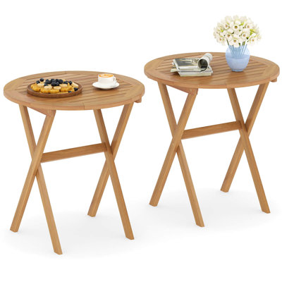  Table d'appoint d'extérieur avec plateau à lattes et table basse en X