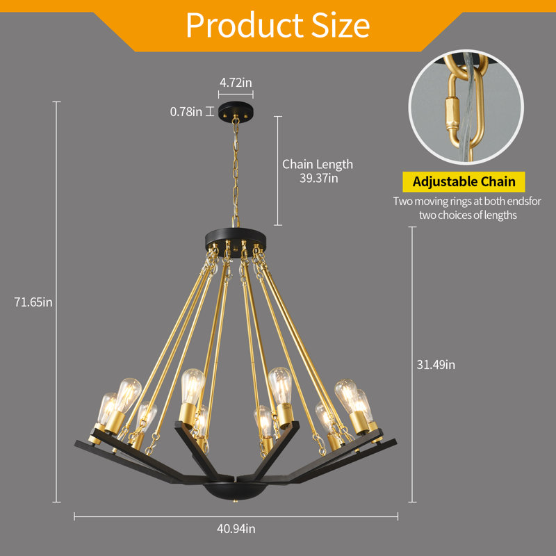 Rustic Industrial Iron Chandeliers Black Gold Farmhouse Chandelier Light Fixture Dining Room Light Fixture For Kitchen Island Foyer Living Room Entryway