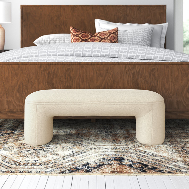 Torrance Polyester Upholstered Bench, Ivory Sherpa