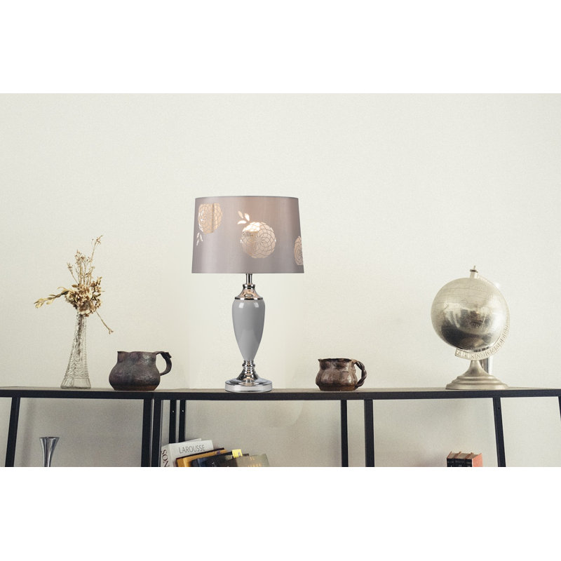 Lacy Bloom 53cm Stencil Metal Table Lamp, Grey/Chrome, Grey