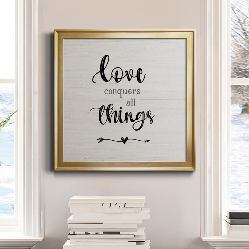 Love Conquers - Art textuel sur toile, Or, H 30,5 po x l 30,5 po x P 1,5 po