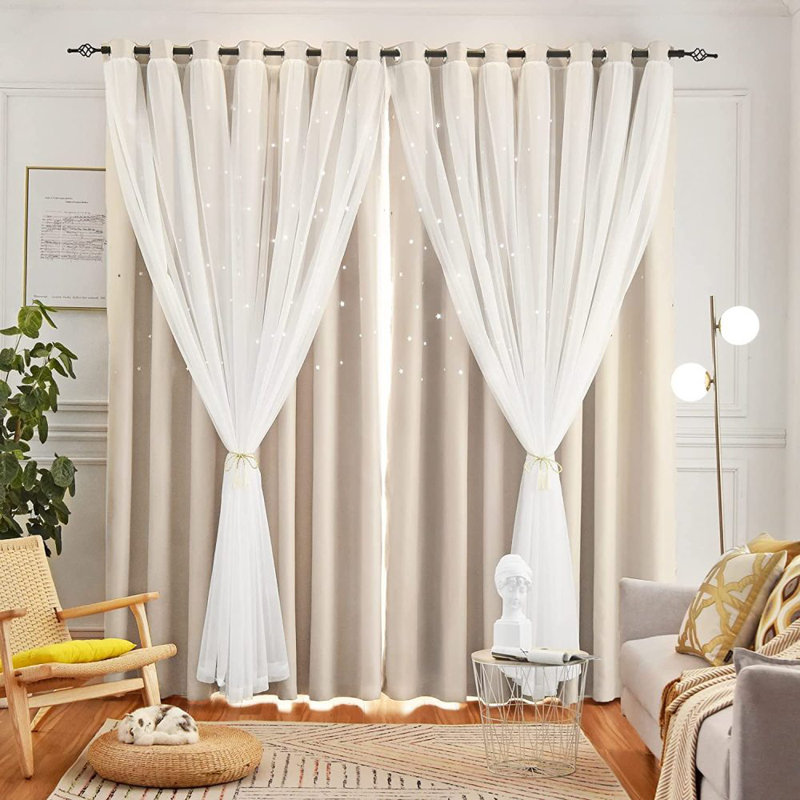 Eurielle Room Darkening Curtain Pair, Beige/White