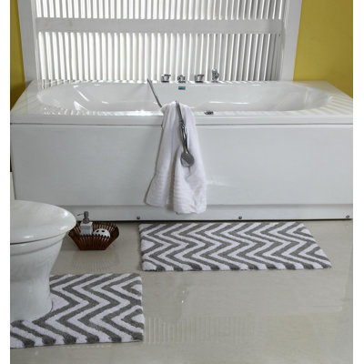 Teichmann Rectangle 100% Cotton Non-Slip Chevron Bath Rug