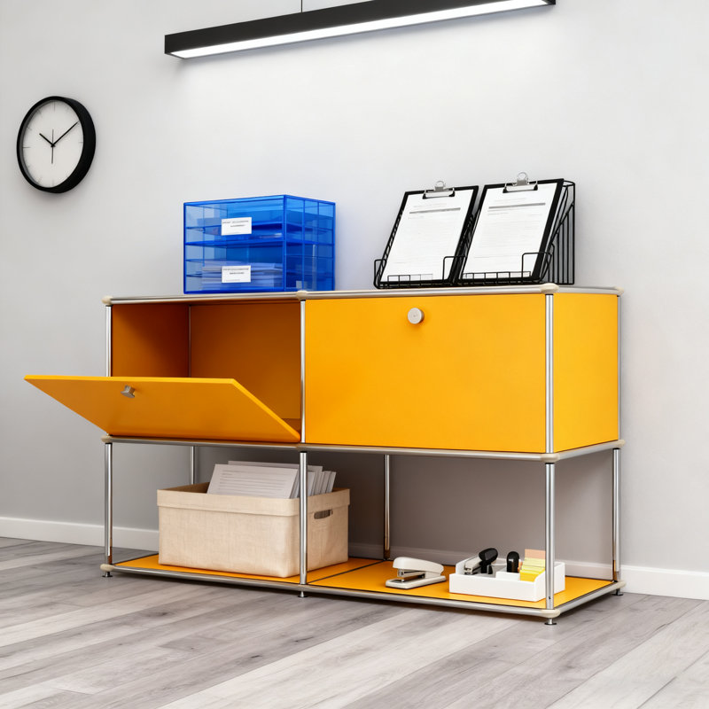 Armoire de rangement modulaire en métal avec tablettes réglables, Jaune