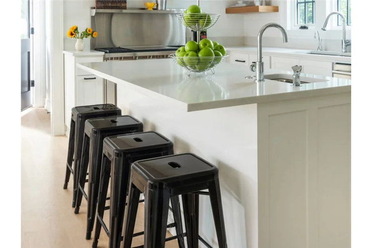 Tileon Cream White Kitchen Island Set w/ 2-Stools Rustic Wood