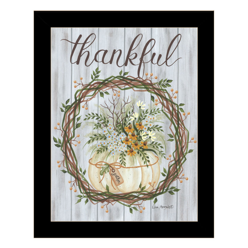 «Thankful Wreath», art mural encadré pour salon, maison, par Lisa Kennedy