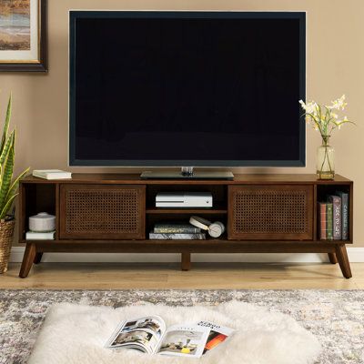67.9 Inch Mid Century Modern Rattan TV Stand For Tvs Up To 75", Entertainment Cabinet, Media Console For Living Room Media Room, Solid Wood Feet & Rat by Dakota Fields