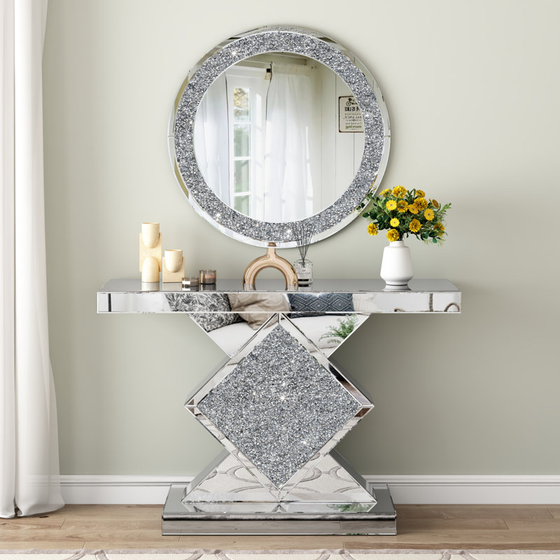 Console avec miroir rond 47 po Amla