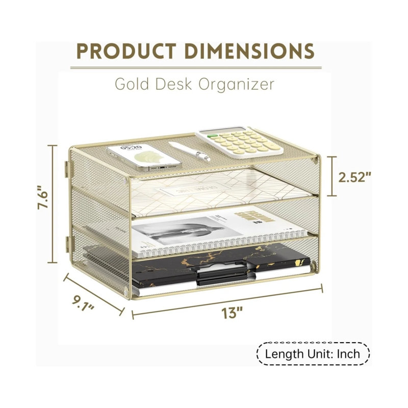 Support de rangement à 3 niveaux pour bac à papier, boîte de rangement en filet métallique, organisateurs de bureau et accessoires