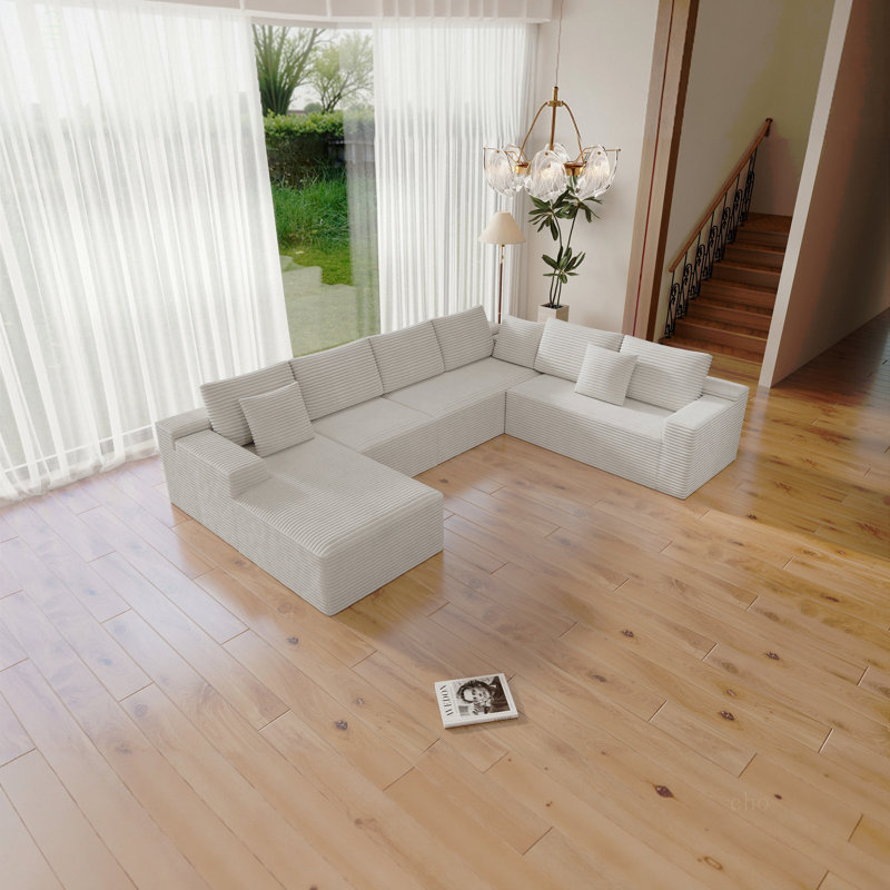 Siège de canapé modulaire 131,9 x 104,3 po, canapé rembourré et compressé pour le salon, la chambre à coucher, l’appartement, aucun assemblage requis, combinaison gratuite de 4 PC, tissu en velours côtelé moelleux