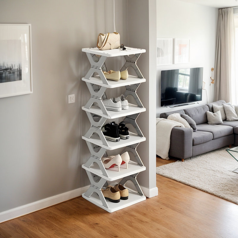 Shoe Rack: Six-Layer Folding Shoe Rack, Multi-Layer, Space-Saving, Suitable For Home And Dormitory, No Installation Required, Can Store Shoe Boxes, Dust-Proof Storage (Gray)